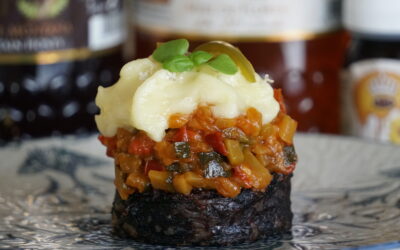 MORCILLA DE ARROZ, PISTO Y ESPUMA DE MANZANA CON MIEL DE FLORES GRAN RESERVA