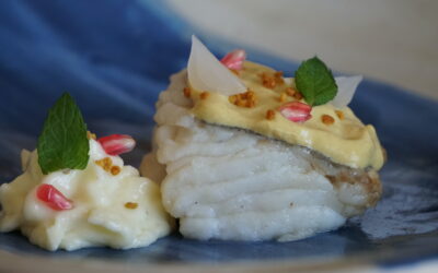 Bacalao confitado con Alioli “Miel Gran Reserva” y espuma de patata